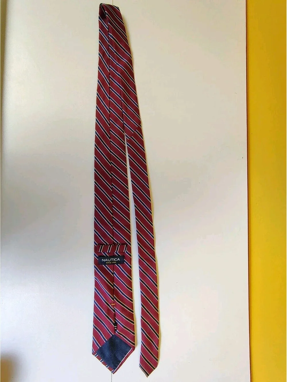 Nautica Mens Silk Tie Red Blue Repp Striped Classic Prep Regimental Casual